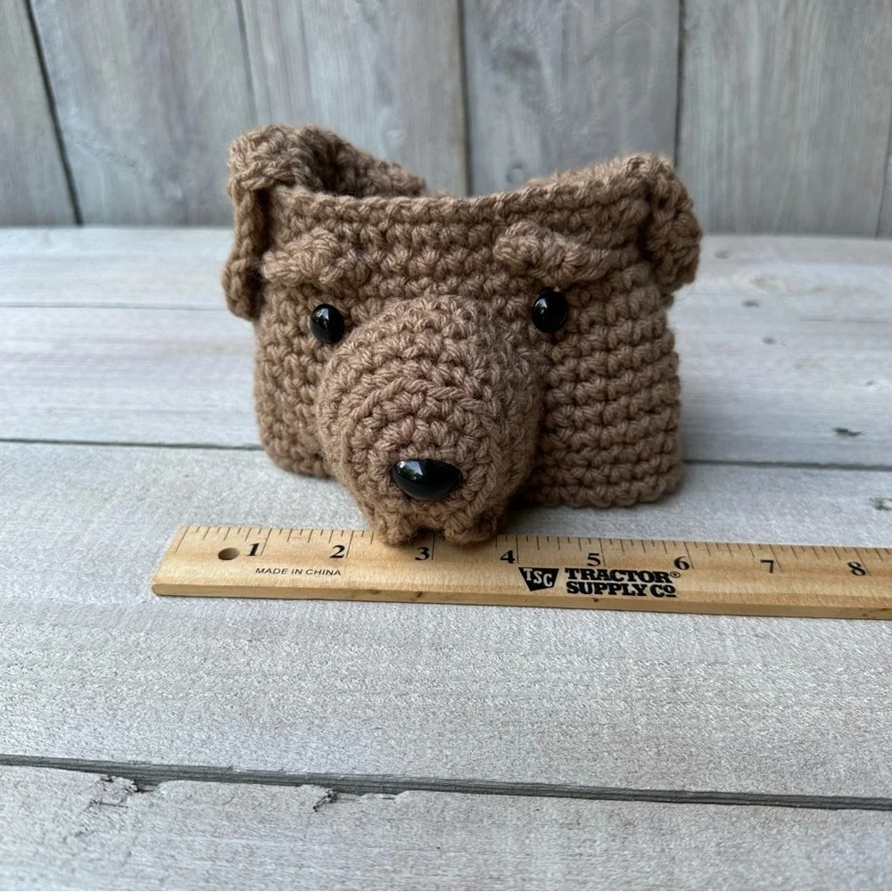 Handmade Crochet Winter Ear Warmer For Kids‎ Brown Dog 3-6 Months